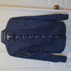 Banana Republic Non-Iron Fitted Navy Polka Dot Button Down 6 Petite